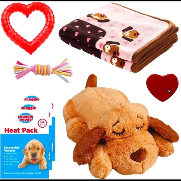 Snuggle Puppy Heartbeat Stuffed Toy for New Puppy Starter Kit (Pink) Bundle